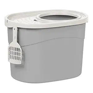 IRIS Top Entry Cat Litter Box with Scoop, Gray and White