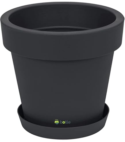 FORAGIFT Vasi per Piante da Interno di 25/23/20 cm - Set di 3 con Fori di Drenaggio e Sottovaso, Plastica Decorativa Moderna Nero