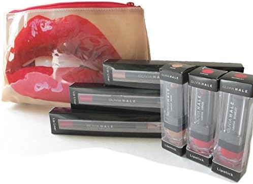 Lot o' Lips Gift Set 3 Classic Colour Lipsticks and Pencils Scarlet, Cerise, Nude with Lip Cosmetics Zip Tote