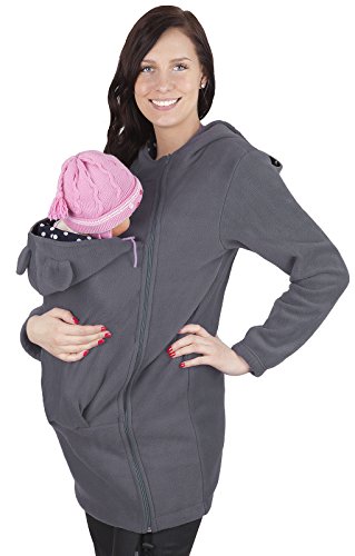Maternity Polar warm fleece Hoodie / Pullover for two / for Baby Carriers 3073A (10, Grey)