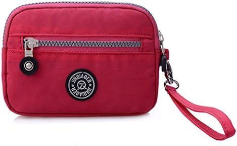 Tiny Chou Dual Layers Zipper Purse Waterproof Nylon Wristlet Bag Clutch Handbag Cell Phone Pouch-Plum