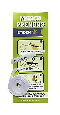 Haberdashery Online 1 rouleau de ruban de tissu de 3 mètres x 1 cm de couleur blanc. étiquette thermocollant pour écrire avec Boli. Sans Boli