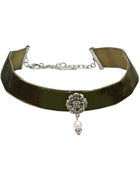 Alpenflüstern Trachten-Samt-Kropfband Frida mit Perle - nostalgische Trachtenkette enganliegend, Kropfkette elastisch...