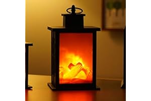 RAAXOLA 14cmx14cmx24.6cm Piccola e accogliente lanterna da camino tradizionale realistica legna da ardere effetto fiamma a LED lampada da tavolo in stile antracite a LED per uso interno ed esterno