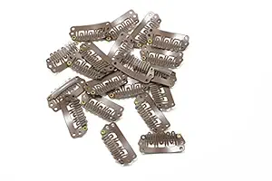 VARIO Small, Medium Brown: U Shape Metallic Snap Clips Ins 20 Pcs For Hair Extension Hairpiece Diy Snap-Comb Wig Clips With Rubber (Medium Brown, Small Size)
