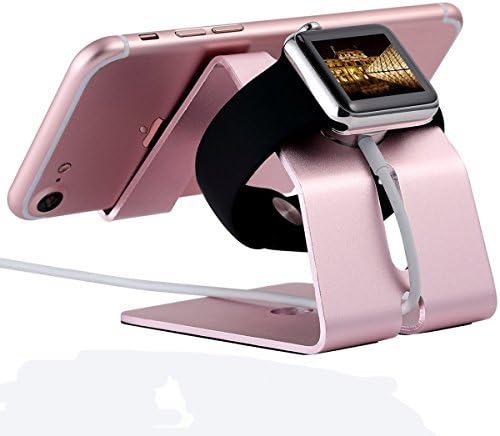 UniqueKay 2 in 1 iPhone Stand,Apple Wacth Charging Stand Aluminium Phone Dock for Smartphone and Tablets (Rose Gold) by UniqueKay