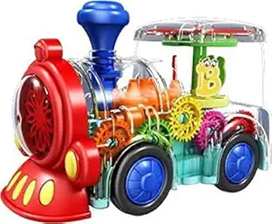 Tzoo Transparent Gear Train Universal Walking Train Colorful Lights Musical Toys, 3D Colourfull Lights Gear Transparent Train Toy for 2-5 Year Kids Sound Toys (Gear Train) (Gear Train)