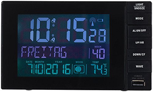 infactory Funkwecker mit Temperatur-Anzeige, USB-Ladestation (2 A), 2 Weckzeiten - 3