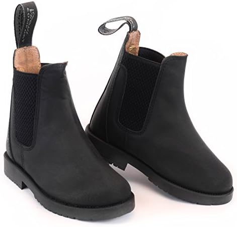 Horse Riding Boots in Genuine Nubuck Leather, Children All Sizes (Black, 9 UK / 27 EU)