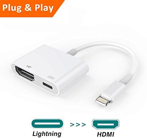 Lightning to HDMI Adapter, iPhone to HDMI Cable Adapter, 1080P Lightning Digital AV Adapter with Lightning Charging Port, HDMI Sync Screen Connector for iPhone &amp; iPad, Support iOS 11 and Before