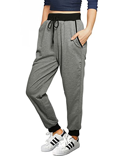 Allegra K Ladies Drawstring Waist Front Slant Pockets Casual Pants Gray XS