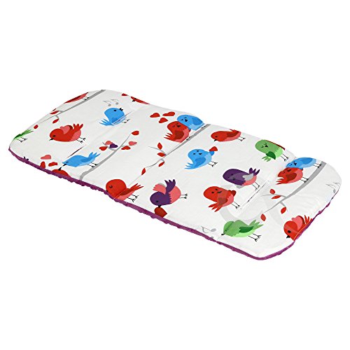 REVERSIBLE cotton & minky Pram INSERT, LINER covers Universal (bird/fuschia)