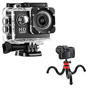 Dyno Combo Pack of 2 Items - 1080p Sports Waterproof Action Camera, Gorillapod Tripod with 360 Rotating Ball Head (1 Year Warranty)