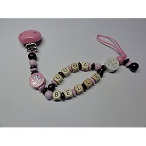 Schnullerkette mit Doppelnamen in Schwarz – Rosa