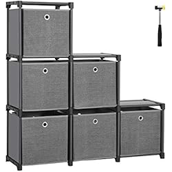SONGMICS Étagère de Rangement en Forme d'escalier avec 6 Boîtes de Rangement Meuble de Rangement modulable Multifonction Muni d'Un Maillet en Caoutchouc 105 x 30 x 105 cm (L x l x H) Noir LSN66BK