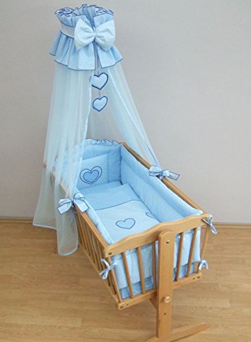Crib Chiffon Canopy / Drape / Mosquito Net + Moses Basket Holder- Heart Blue