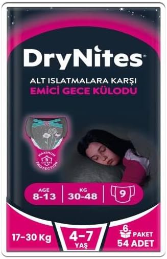 Huggies DryNites Emici Gece Külodu Kız, 8-13 Yaş, 30-48 kg, 54 Adet