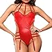 Produktbild QINPIN Mode Sexy Frauen Leder Verband Dessous Overall Party Clubwear Mit Strumpfband