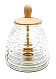 bote miel Tarro de cristal para miel con palito dispensador en madera de 4 ranuras que le ayudan a recolectar y dispensar fácilmente miel del tarro