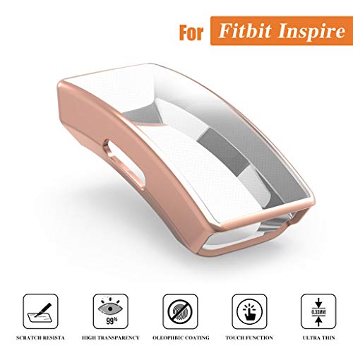 Preisvergleich Produktbild Ultradünne Displayschutzfolie für Fitbit Inspire / Inspire HRBloodfin Vollständige Abdeckung Beschichtung Weiche TPU Schutzfolie Schutzhülle [Anti-Öl][HD Clear][Anti-Bubble] (Rotgold)