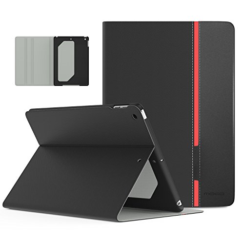 MoKo Hülle für Neu iPad 9.7 Zoll 2017 - Stoßfest Ledertasche Schutzhülle mit Auto Sleep/Wake up Funktion, Standfunktion und PC Bumper für Apple New iPad 2017 9.7" Tablet, Schiefer Schwarz