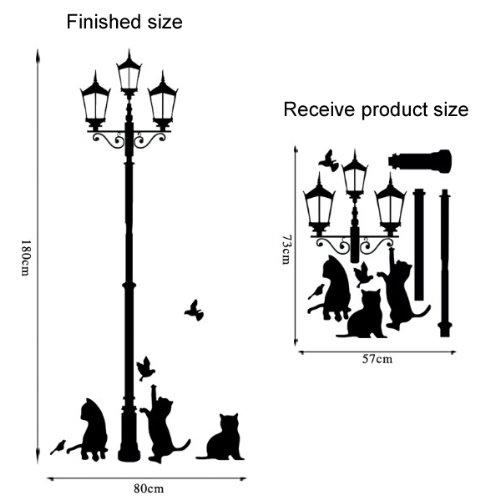 Fuloon Schwarze Katzen und Straße Licht Wandtattoo Wandaufkleber Wandsticker für Wohnzimmer Schlafzimmer Kinderzimmer - 4