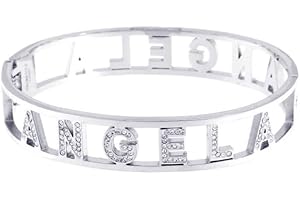 Stellazeta Bracciale Donna con Nome in Acciaio Inossidabile Anallergico Ideale per Regalo Braccialetto Donna con luminosi cristalli di vetro Braccialetti Donna Rigidi con Chiusura a Molla