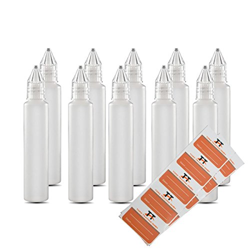 10 x 30ml Stiftflaschen bzw. Unicorn Bottle - Kunststoffflaschen aus weichem PE (weiß/transparent) - Liquid Flasche für E-Liquid - einfaches befüllen von E-Zigaretten - Tropfflaschen,Dosierflaschen,Dropper Flaschen,Quetschflaschen