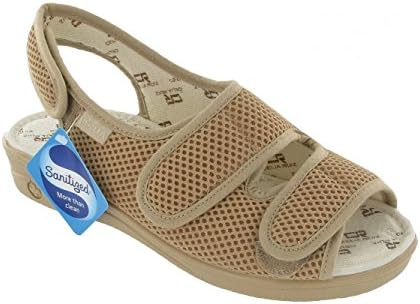 Shuperb Ladies Extra Wide Plus (EEE) Fit Touch Fastening Slippers Beige