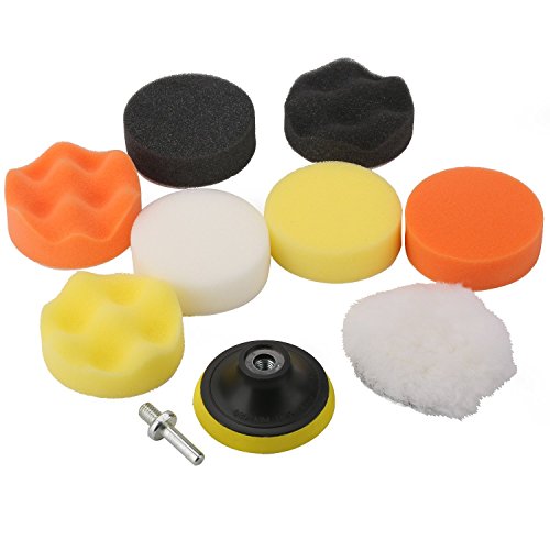 DIY Crafts 9 Polishing Pads+1 Woolen Buffer+1 Thread Drill Adapter with Shank, 11 Pcs 3"inch/80mm Compound Drill Buffi (9 Polishing Pads+1 Woolen Buffer+1 Thread Drill Adapter with Shank)