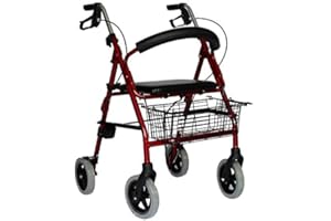 TRENDMOBIL Leichtgewichtrollator LR 56 I Rollator mit Sitzfläche inklusive Einkaufskorb & Gehstockhalter mit neuester Falttechnick & Höhenverstellung (56 cm Rot)