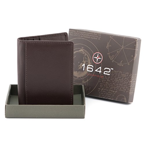Two Fold Leather Credit Card Holder by 1642 - 6 Credit Cards (Brown)