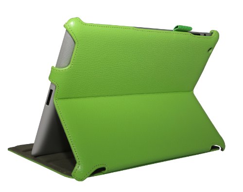 iPad 4 Hülle & iPad 3 Hülle | Smart Cover aufstellbar | Handschlaufe & Stylus-Halterung Luxus Leder für Apple Tablet 9 7 Zoll | Original Adento Marken-Design | Grün - 3