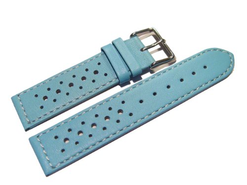 Uhrenarmband - Watchband Berlin - echtes Leder - Race Rally - Style - hellblau - weie Naht - 22mm Uhrenarmband - Watchband Berlin - echtes Leder - Race Rally - Style - hellblau - weie Naht - 22mm