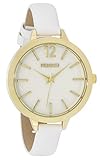 Ferenzi Frauen | Klassische helle Gold-Ton-weiße Faux-Leder Uhr | FZ18302