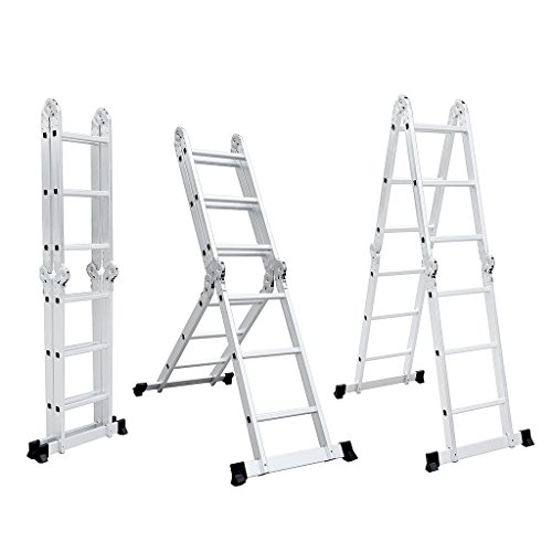 LANGRIA Mehrzweckleitern 12,1FT/3,7M Klappleiter Gelenkleiter mit Sicherheitsverriegelung Scharniere, 2 Gerüstplatten, EN131 Zertifiziert, 4 Falten, 12 Sprossen, 330 Lb / 150kg Kapazität - 3