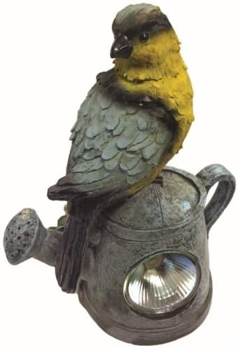 Gardenwize LED Solar Light Bird on Watering Can Garden Ornament Statue Sculpture
