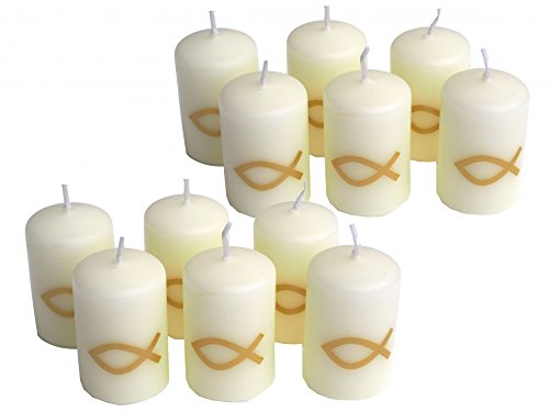 12 Kerzen Kerze Kommunion Tischdeko Konfirmation Fisch Gold Deko