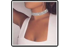 DISHOWME Kryształowy choker naszyjnik szeroki kryształ górski choker naszyjnik łańcuszek 3 rzędy - 8 rzędów diamentowy kołnierz biżuteria dla kobiet dziewcząt