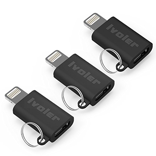 iVoler Lightning auf Micro USB Adapter mit Schlüsselring, [3 Stück] Micro USB auf 8 Pin Lightning Konverter Stecker, Laden und Synchronisieren für iPhone 7/ 7 Plus/ 6/ 6s/ 6 Plus /5 5s 5c, iPad Pro/ iPad Air/ iPad mini und andere Geräte des Ios - Schwarz