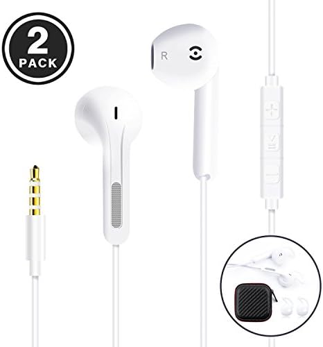 JJCall Premium Earphones / Headphones / Earbuds / Headset with Earphone Covers Stereo Mic&Remote Control for Samsung Galaxy /iPhone/LG/Sony/Huawei/HTC and more Apple & Android Earbuds. (2 Pack White)
