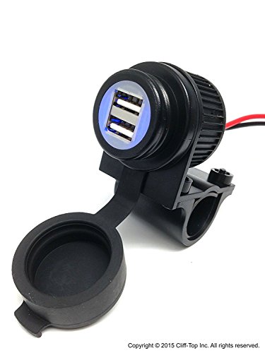 Cliff-Top® 12-30v Fundida motocicleta manillar Outlet de corriente USB (Puertos Dual USB)