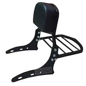 Dhe Best DBA-01 Bike Bullet Harley Style Backrest Support Pillion Black Cushion With Carrier Backrest Black for Royal Enfield Classic Battle Green 350