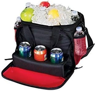 13 OAG 16 Can Insulated Lunch bag Cooler with Handy Fold Down Cup Holder, Shoulder Strap &amp; 3 Mesh Pockets (Water/weather Resistant) (Red/Black) by OAG