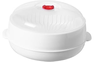 Garneck High Temperature Microwave Steamer with Ventilated Lid Kitchen Food Steaming Container for Dumplings and Vegetables Single Round Cooking Basket for Microwave Oven