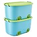 Produktbild EZOWare 2er Set Stapelbare Aufbewahrungsbox Rollbox Stapelbox aus Kunststoff mit Deckel for Kinder, Spielzeug, Kleideung, 50 Liter/Blau und Grün