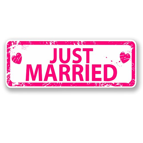 2 x 30cm Just Married Pink Vinyl Sticker Decal Laptop Car Luggage Travel #4914 (30cm Wide x 11cm Tall)