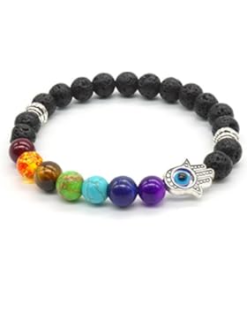 7 Edelstein Chakra Lava Stein Armband Spacer Healing Korn Geschenk mit Hamsa Hand