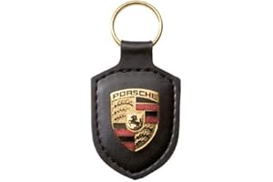 Original Porsche Porte-Clés Armoiries Blason, Cuir Noir, WAP0500900E