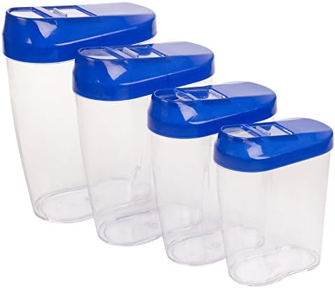 4pc Stacking Nested Food Storage Dispenser Containers Set Slide Lid Easy Pour (Blue)